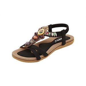 Fortan Damen Sommer-böhmische Bunte Perlen Sandalen Schuhe (EU=42, Schwarz)