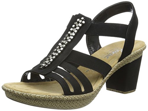 Rieker 66584 Women Open Toe, Damen Sandalen, Schwarz (schwarz/00), 41 EU