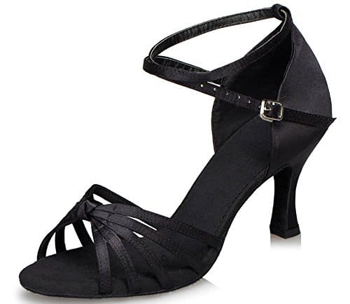 Honeystore 2016 Neuheiten Frauen Satin Heels Sandalen Latin mit Knöchelriemen Tanzschuhe Schwarz 35 CN